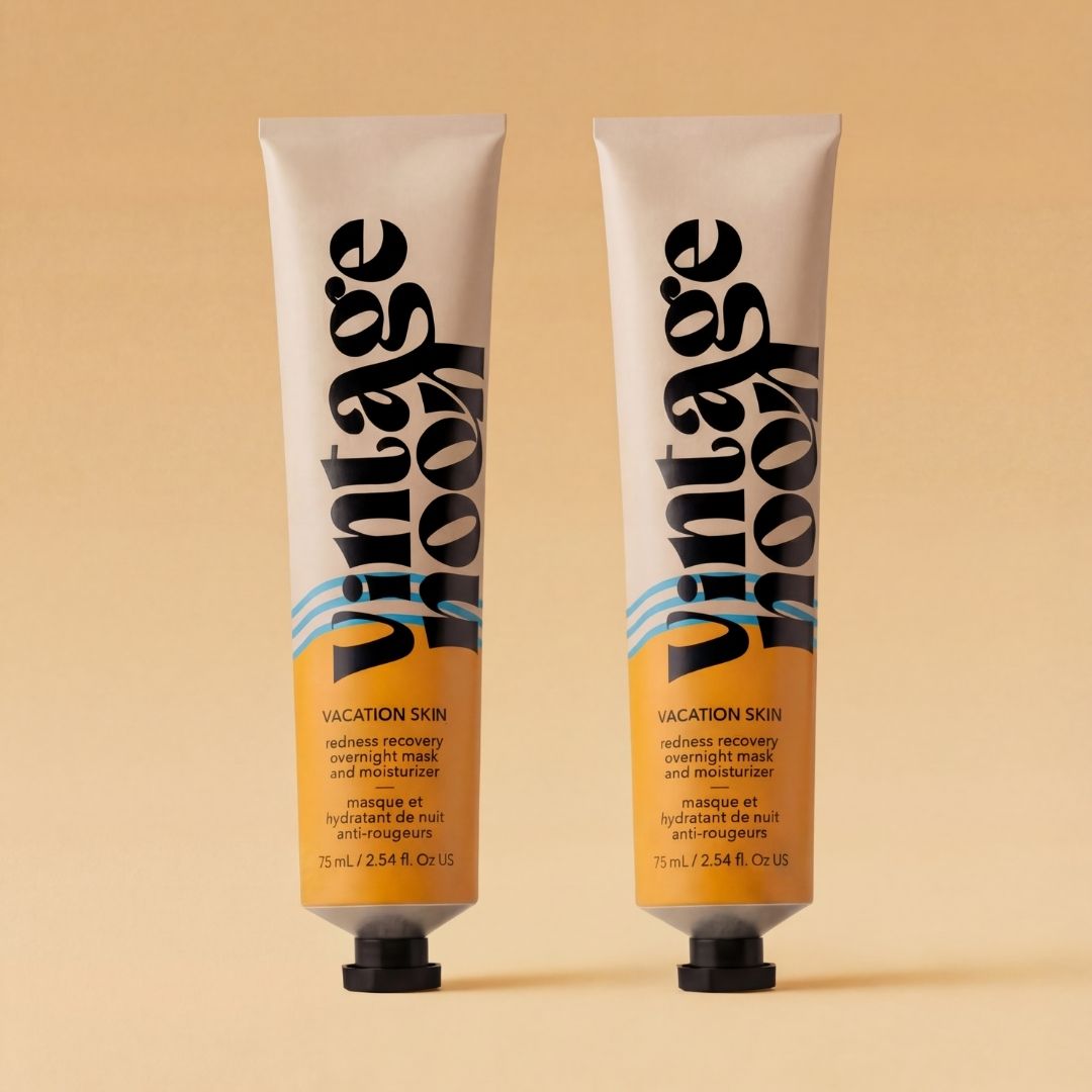 Vacation Skin gift set with two redness recovery overnight mask and moisturizer tubes