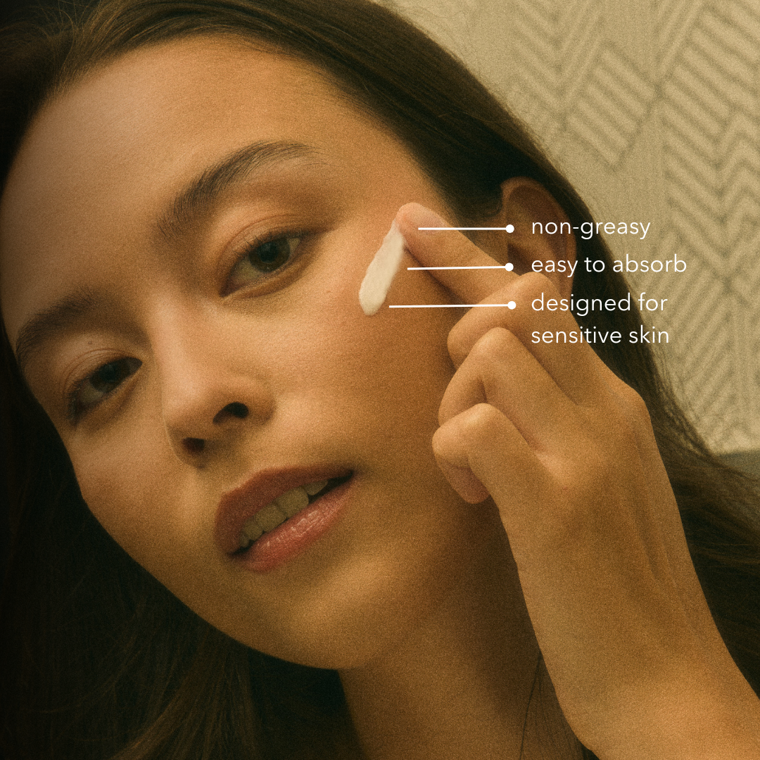 Applying Vacation Skin overnight mask and moisturizer to calm redness