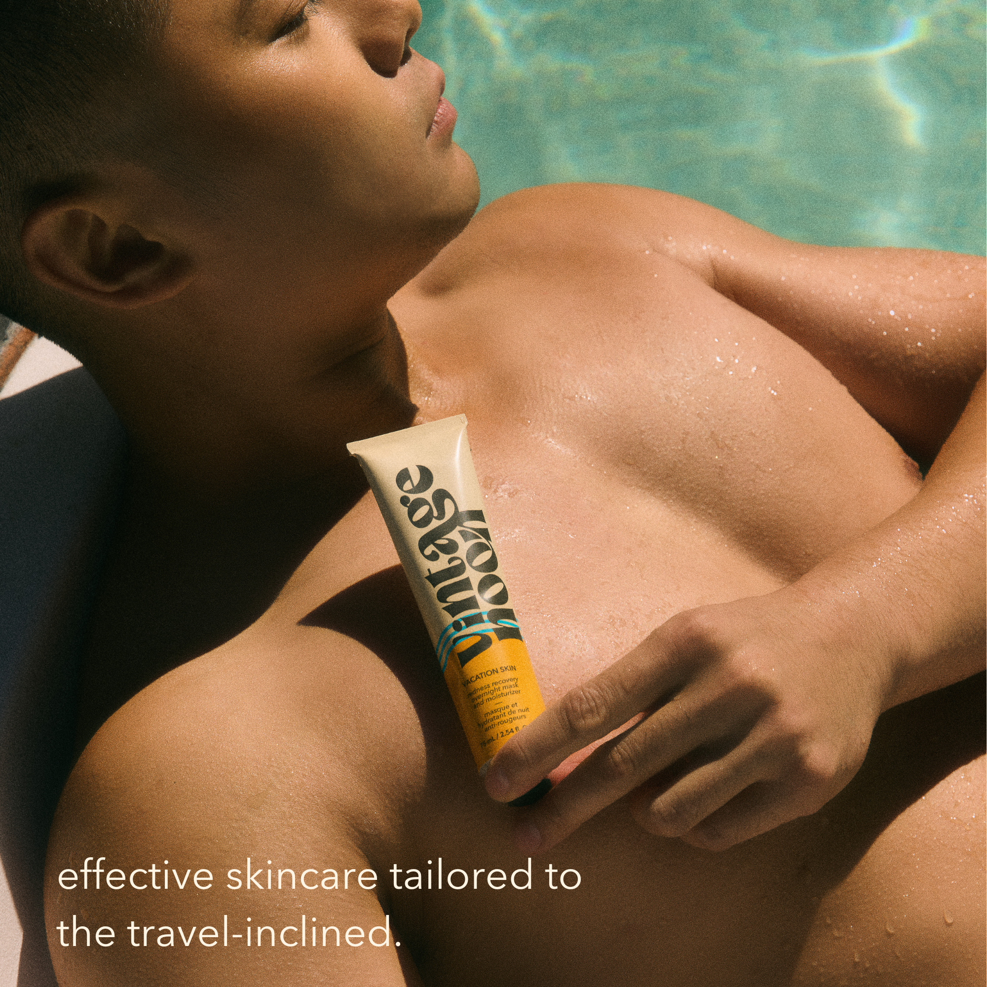 Model using Vacation Skin redness recovery moisturizer for sensitive skin