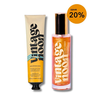 Skincare gift set for sensitive, redness-prone skin with Vacation Skin moisturizer and Gilded Sands shimmering body oil